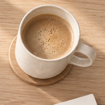 A cup of coffee on a wooden coaster