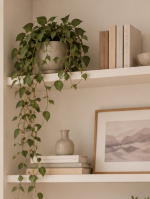 A trailing plant on a floating shelf